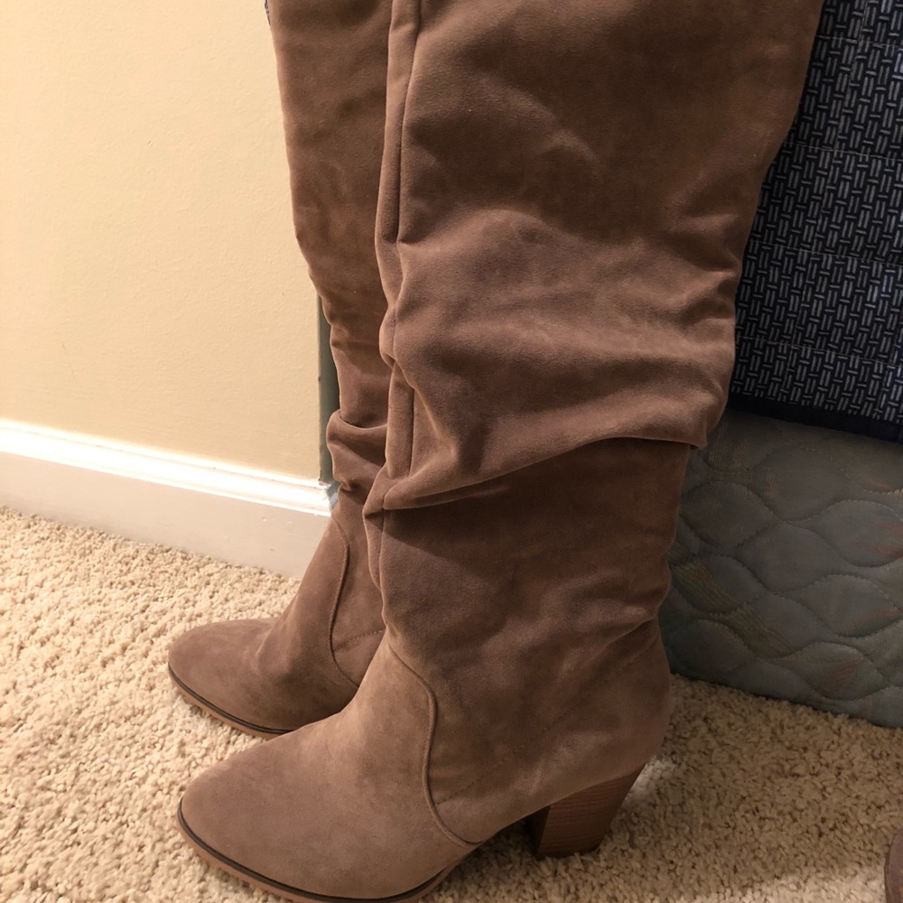 Tan knee high boots
